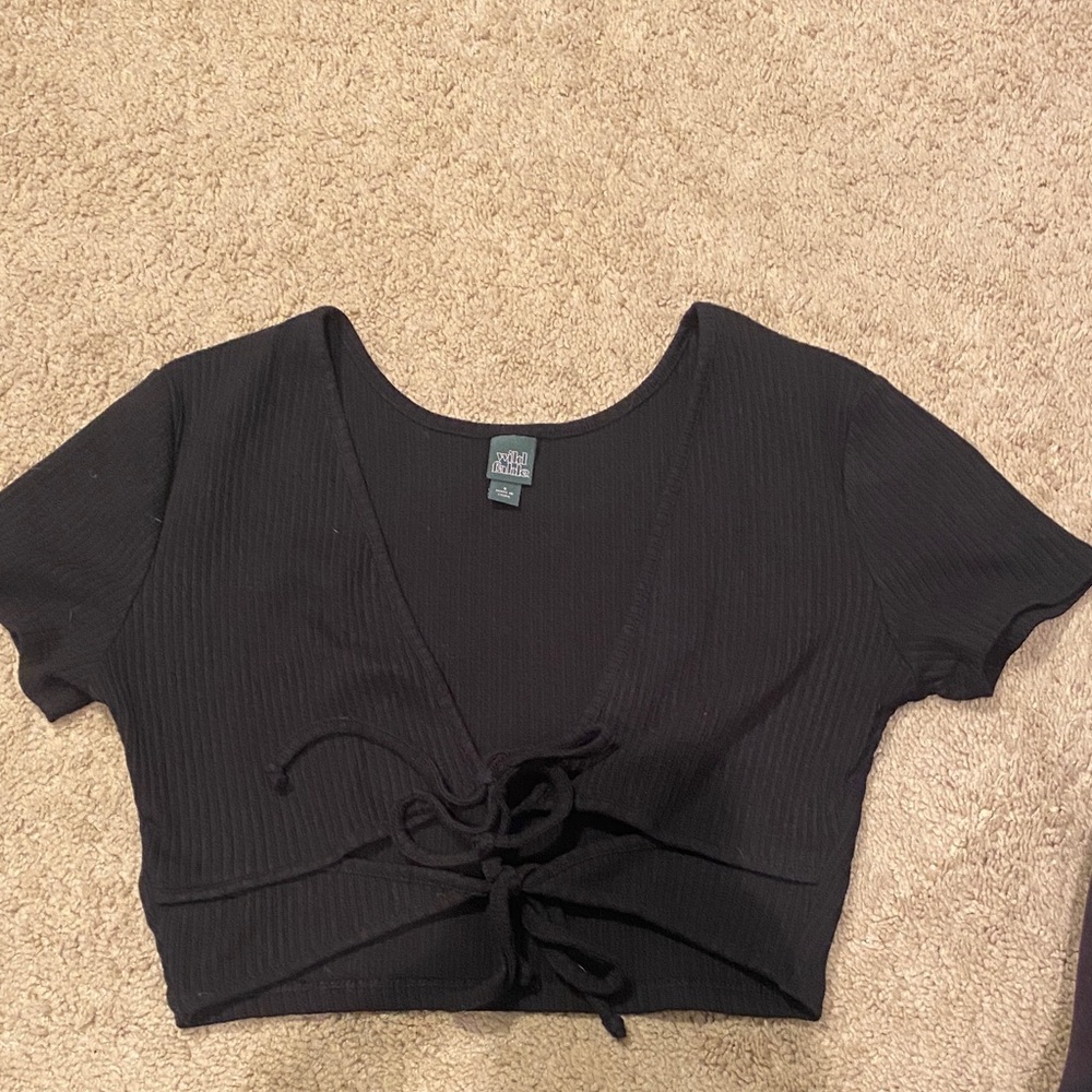 Wild Fable Black Tie Front Crop Top